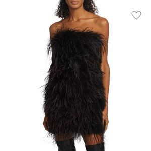 Lamarque Triana Black Strapless Feather Tube Mini Dress Sz Small NWT